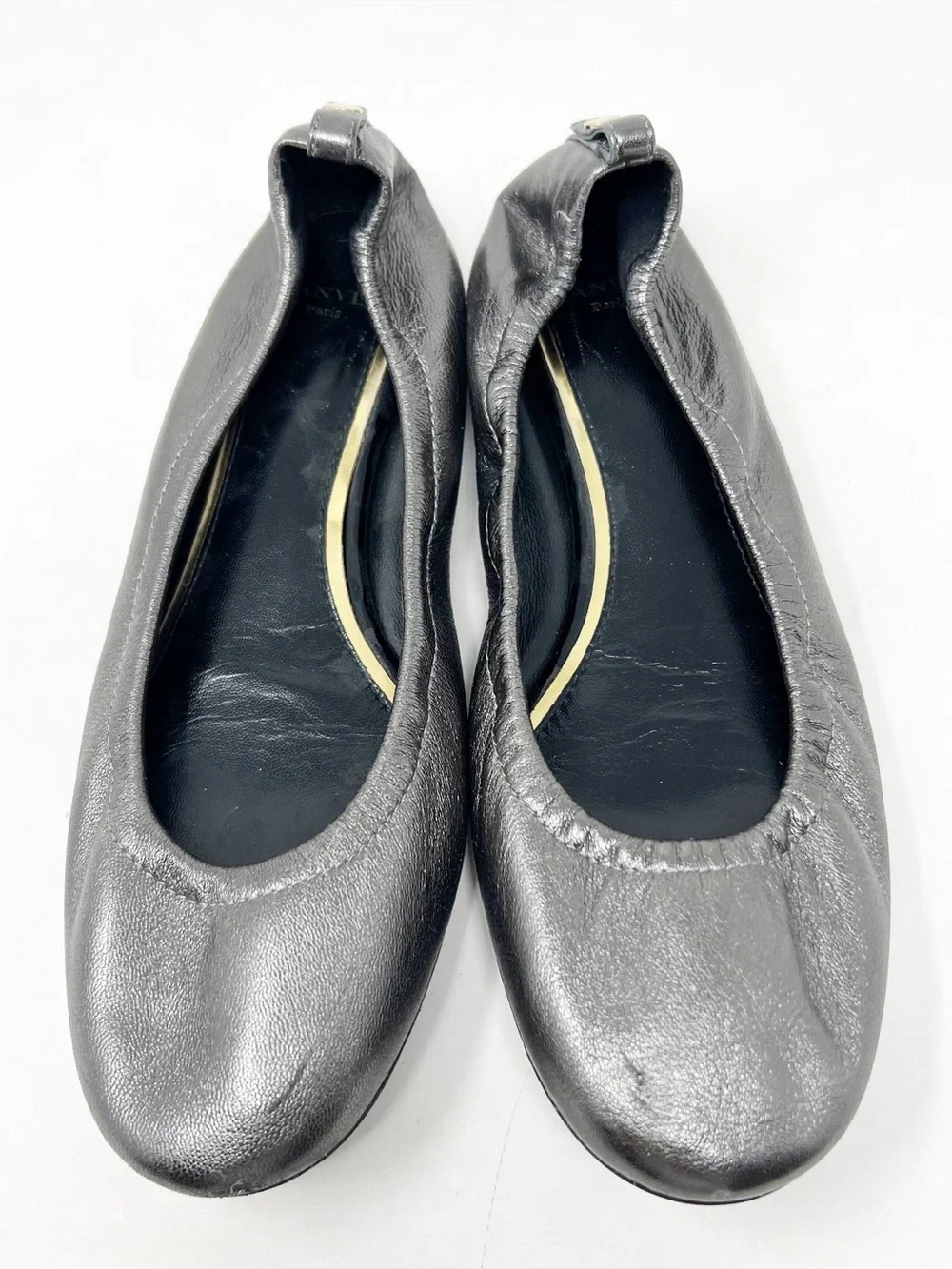 LANVIN PARIS PEWTER SILVER METALLIC ROUND TOE BALLET FLAT SHOES SZ 9